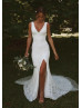 Ivory Lace Tulle Open Back Slit Sexy Wedding Dress Ivory Lace Tulle Open Back Slit Sexy Wedding Dress